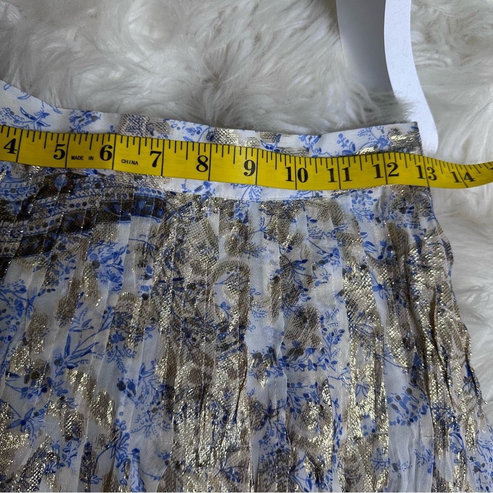 Soft‎ Surroundings silk blend blue paisley metalic gold Pleated Midi Skirt NWOT - Picture 11 of 13